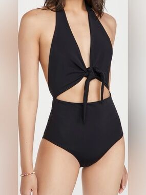 Mara Hoffman Maddy Black Halter Cutout One Piece Swimsuit S